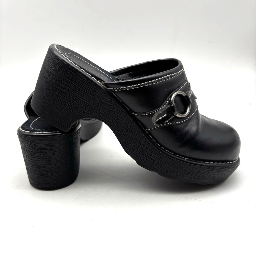 Vintage 90s Y2K Route 66 Black Faux Leather Chunky Platform O-ring Mules 7 - Picture 8 of 16